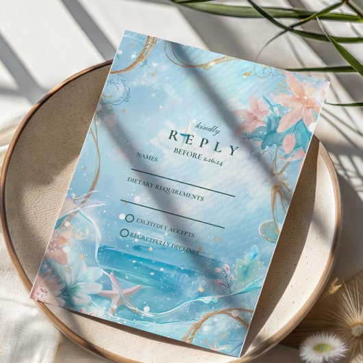 Ethereal Ocean Light Wedding 出欠カード