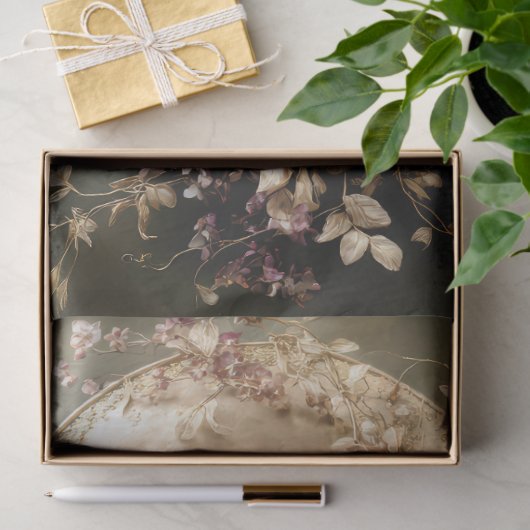 Ethereal Ornamental Oval and Floral Botanical  薄葉紙 (ギフト)