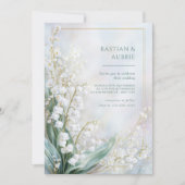 Ethereal Pastel Lily Valley Gold Frame Wedding 招待状 (正面)