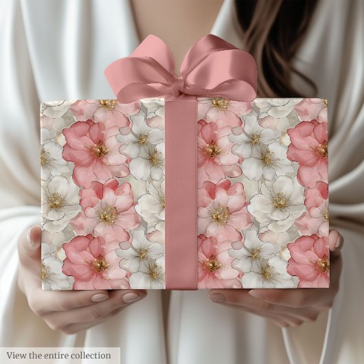 Ethereal pastel pink and gold floral gift wrap ラッピングペーパー