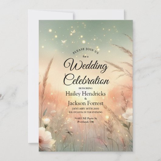 Ethereal Pastel Wildflower Field Wedding 招待状 (正面)