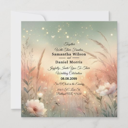 Ethereal Pastel Wildflower Field Wedding 招待状 (正面)