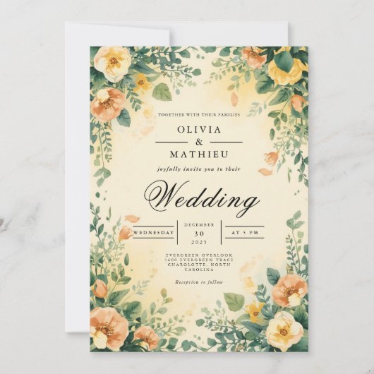 Ethereal Peach Floral Arch Wedding 招待状 (正面)