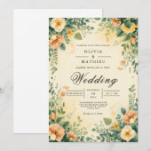 Ethereal Peach Floral Arch Wedding 招待状 (正面/裏面)