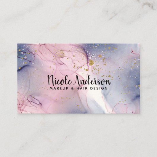 Ethereal Periwinkleピンクの金ゴールドインクイファンタジーメイクアップ 名刺 (正面)