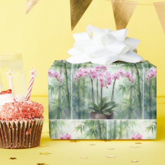 Ethereal Pink Orchids and Bamboo ラッピングペーパー (誕生日パーティー)