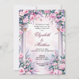Ethereal Pink Rose Column Wedding Invitation 招待状