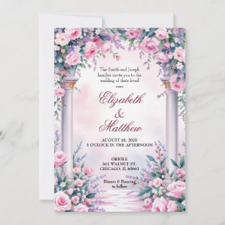 Ethereal Pink Rose Column Wedding Invitation 招待状