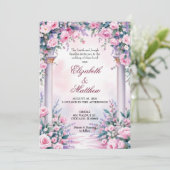 Ethereal Pink Rose Column Wedding Invitation 招待状 (スタンド正面)