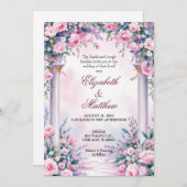 Ethereal Pink Rose Column Wedding Invitation 招待状 (正面/裏面)