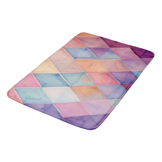 Ethereal Prism:Pastel Watercolor Harlequin Diamond バスマット (アングル)
