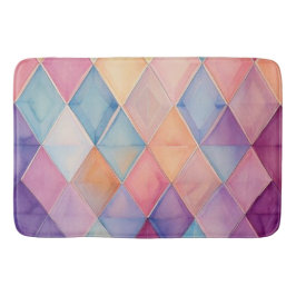 Ethereal Prism:Pastel Watercolor Harlequin Diamond バスマット