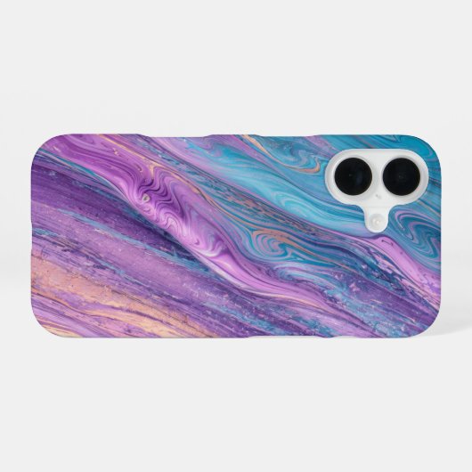 Ethereal Purple & Turquoise Marble Art Phone Case iPhone 16ケース (裏面横)