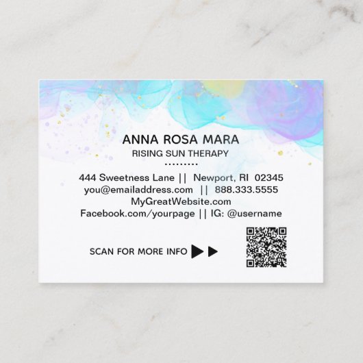 *~* Ethereal QR AP46金ゴールドグリッター抽象芸術ロゴ 名刺 (裏面)