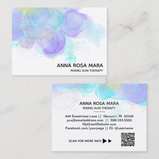 *~* Ethereal QR AP46金ゴールドグリッター抽象芸術ロゴ 名刺 (正面/裏面)