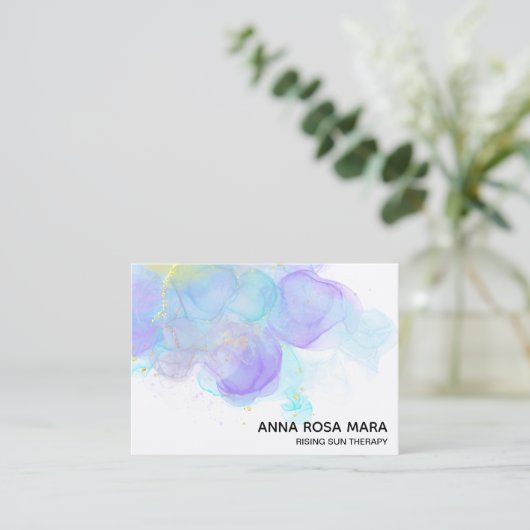 *~* Ethereal QR AP46金ゴールドグリッター抽象芸術ロゴ 名刺 (スタンド正面)