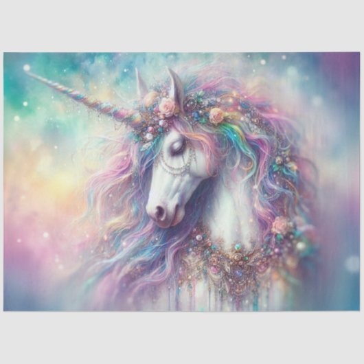 Ethereal Rainbow Unicorn Portrait Decoupage  薄葉紙 (正面)