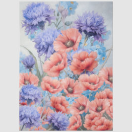 Ethereal Red Poppies & Purple Flowers Decoupage 薄葉紙