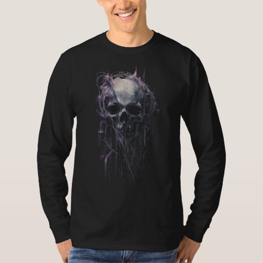 Ethereal Skull Abstract Grunge Dark Long Sleeve Tシャツ (正面)