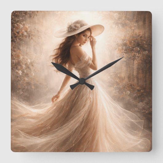 Ethereal Slavic Water Nymph | Clock | Boho Decor スクエア壁時計 (正面)