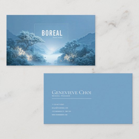 Ethereal Snowy Forest Mountain Valley Clean Frame 名刺 (正面/裏面)