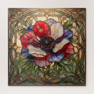 Ethereal Stained Glass Anemone Flower Puzzle ジグソーパズル