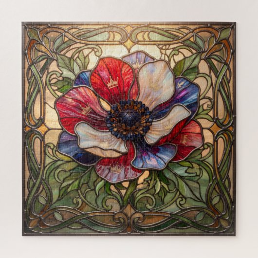 Ethereal Stained Glass Anemone Flower Puzzle ジグソーパズル (縦)