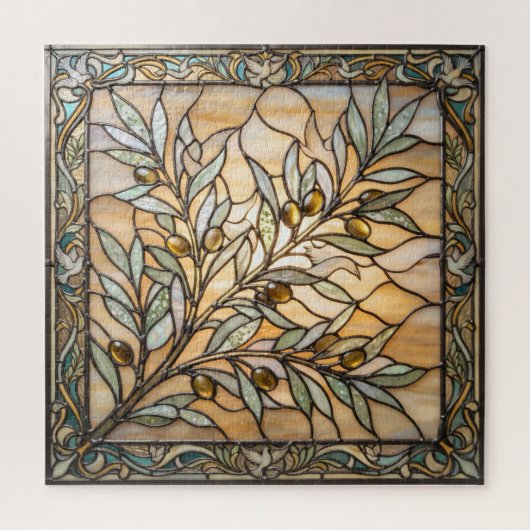 Ethereal Stained Glass Olive Branch Puzzle ジグソーパズル (縦)