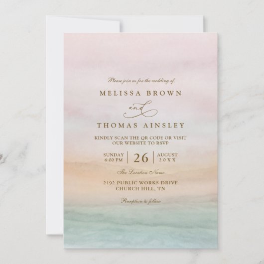 Ethereal Sunset Rustic Elegant QR Code Wedding 招待状 (正面)