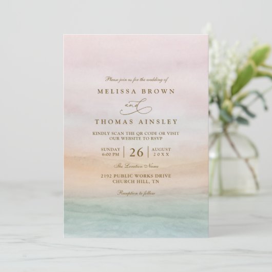 Ethereal Sunset Rustic Elegant QR Code Wedding 招待状 (スタンド正面)
