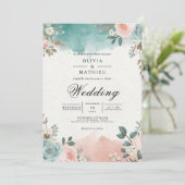 Ethereal Teal Blush Floral Arch Wedding 招待状 (スタンド正面)