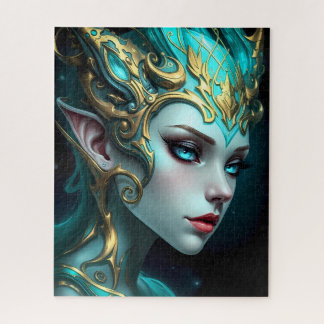 Ethereal Teal Elf Goddess with Golden Tiara ジグソーパズル
