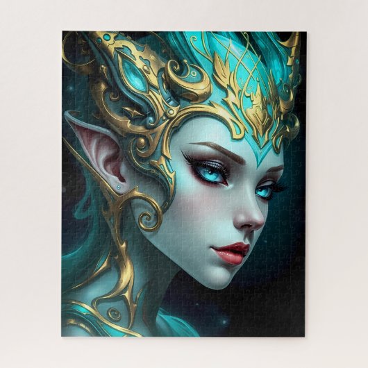 Ethereal Teal Elf Goddess with Golden Tiara ジグソーパズル (縦)
