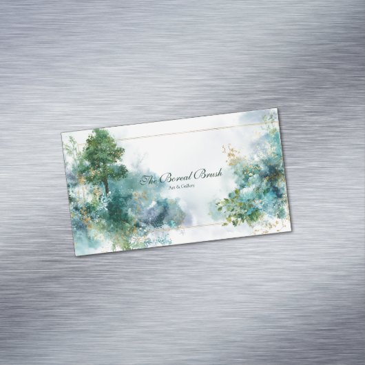 Ethereal Teal Forest Gold Sparkle マグネット名刺 (インサイチュ)