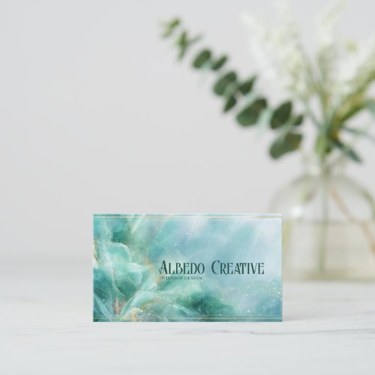 Ethereal Teal Gold Line Abstract Fluid Geometric 名刺 (スタンド正面)