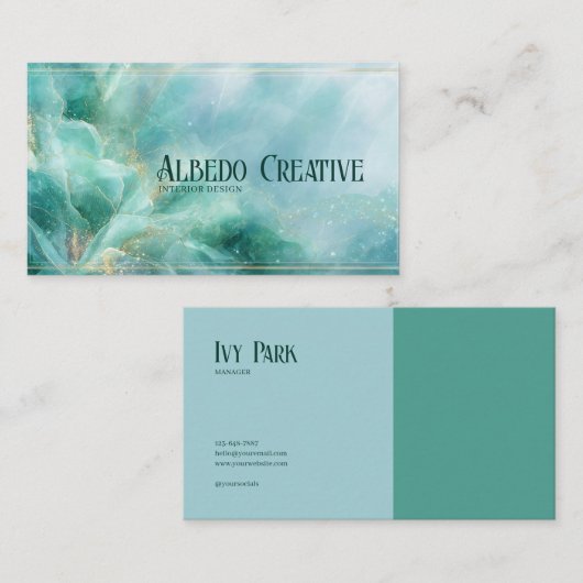 Ethereal Teal Gold Line Abstract Fluid Geometric 名刺 (正面/裏面)