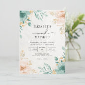 Ethereal Teal Peach Floral Arch Wedding 招待状 (スタンド正面)