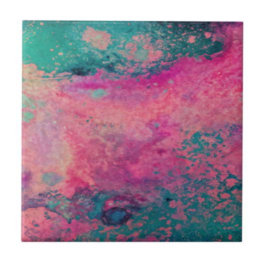 “Ethereal Vellum” – Pink Teal Blue Abstract    タイル (正面)