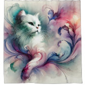Ethereal Water Color Cat シャワーカーテン (正面)