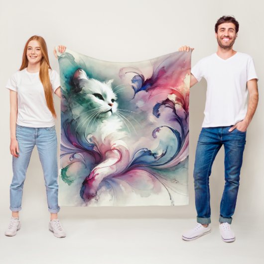 Ethereal Water Color Cat フリースブランケット (インサイチュ)