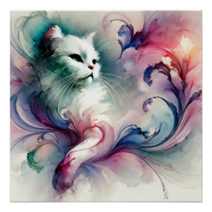 Ethereal Water Color Cat ポスター