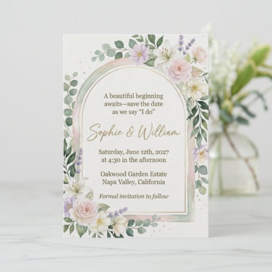 Ethereal Watercolor Garden Arch Wedding Invitation 招待状 (スタンド正面)