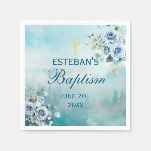 Ethereal Watercolor Nature Baptism Decor スタンダードカクテルナプキン (正面)