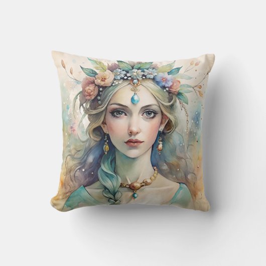 Ethereal Watercolor Queen Pillow クッション (正面)