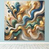 Ethereal Waves of Gold – Abstract Fluid Canvas Art キャンバスプリント (インサイチュ (ウッドフロア))