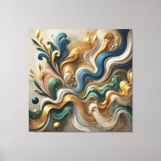 Ethereal Waves of Gold – Abstract Fluid Canvas Art キャンバスプリント (正面)