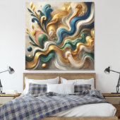 Ethereal Waves of Gold – Abstract Fluid Canvas Art キャンバスプリント (インサイチュ (寝室))