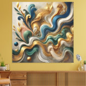 Ethereal Waves of Gold – Abstract Fluid Canvas Art キャンバスプリント (インサイチュ (リビング))