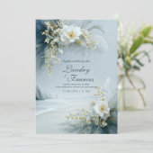 Ethereal White Floral Coastal Winter Beach Wedding 招待状 (スタンド正面)