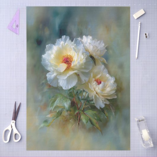 Ethereal White Peonies in Bloom 薄葉紙 (クラフト)
